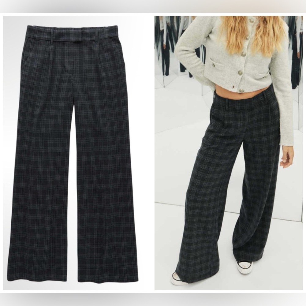 Plaid Wide-Leg Trousers